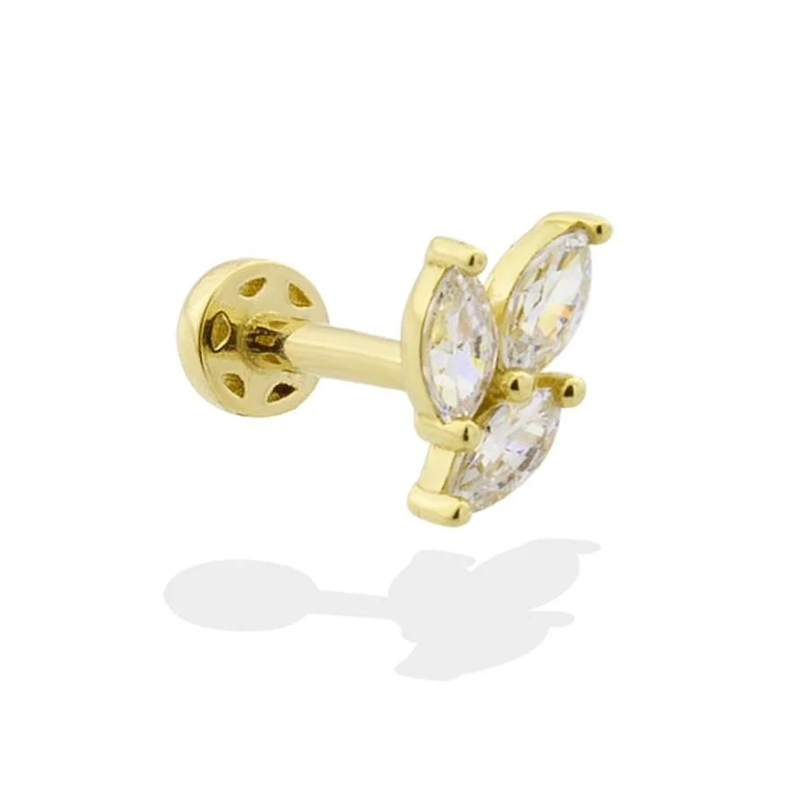 Markiz Taşlı Yaprak Altın Tragus Piercing - 1