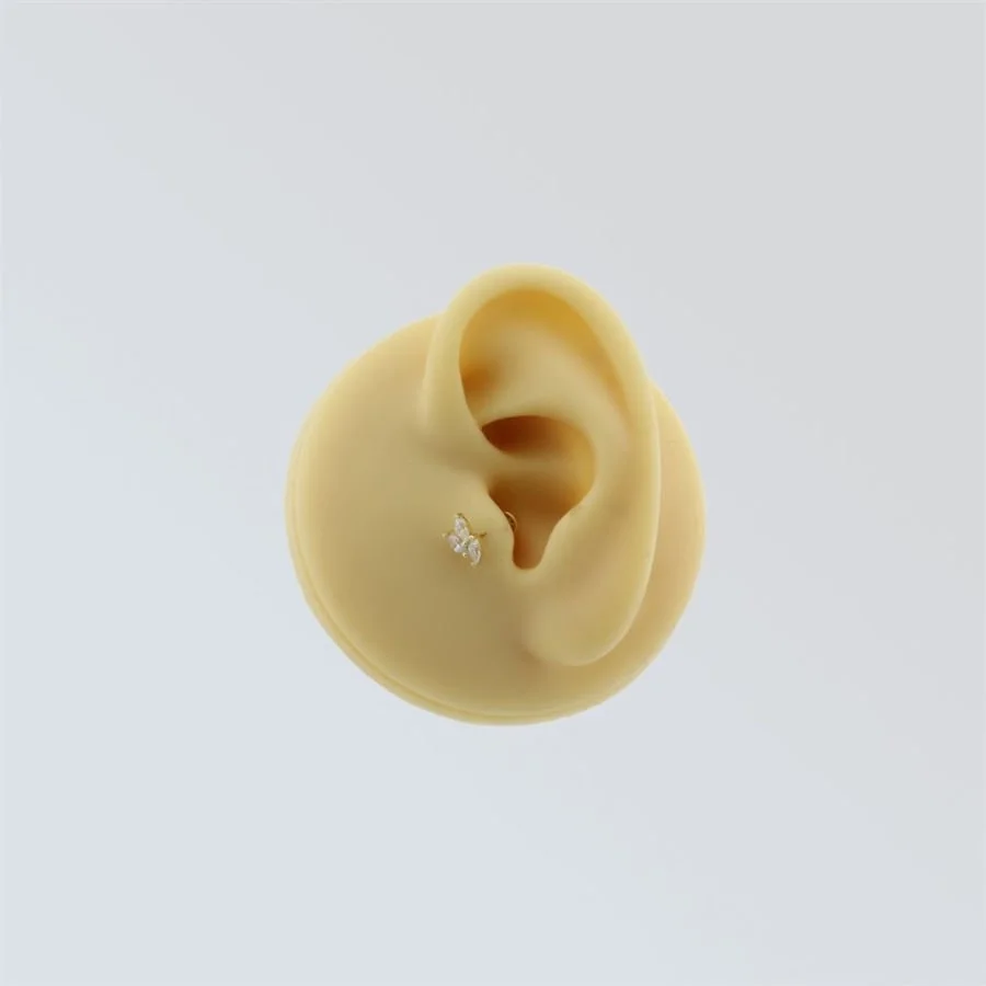 Markiz Taşlı Yaprak Altın Tragus Piercing - 2