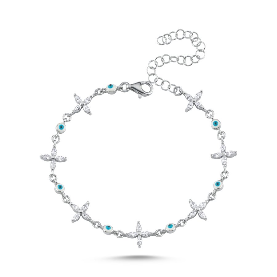 Markiz Taşlı Yonca Nazar Boncuklu Kadın Gümüş Bileklik - CNG Jewels (1)