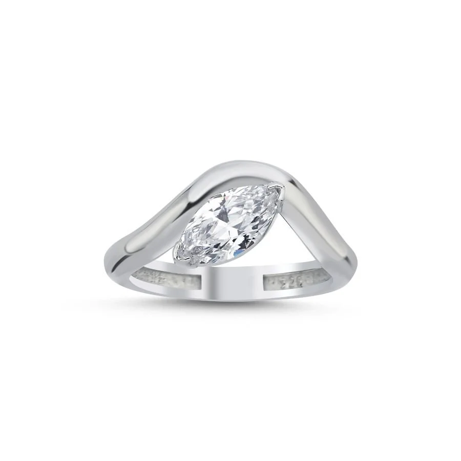 Marquise Solitaire Women's Silver Ring - 1