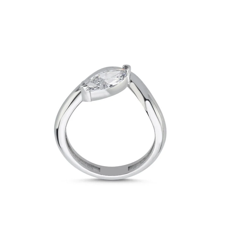 Marquise Solitaire Women's Silver Ring - 2