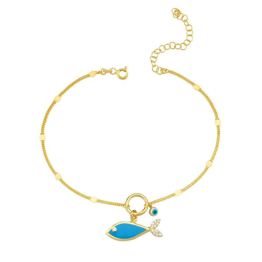Blue Fish Evil Eye Beaded Gold Silver Anklet - CNG Jewels