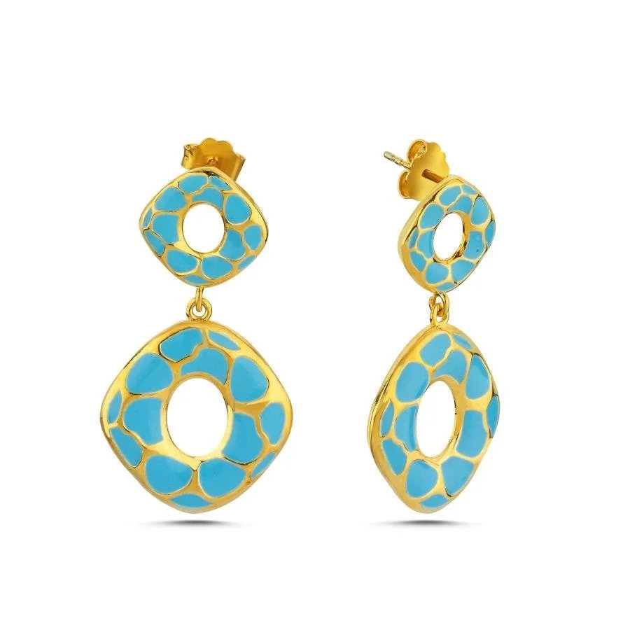 Blue Spotted Dangle Silver Women's Earrings - 1