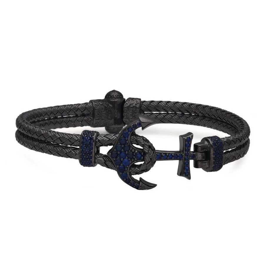 Mavi Çapa Hasır Örgü Gümüş Erkek Bilekliği - 2