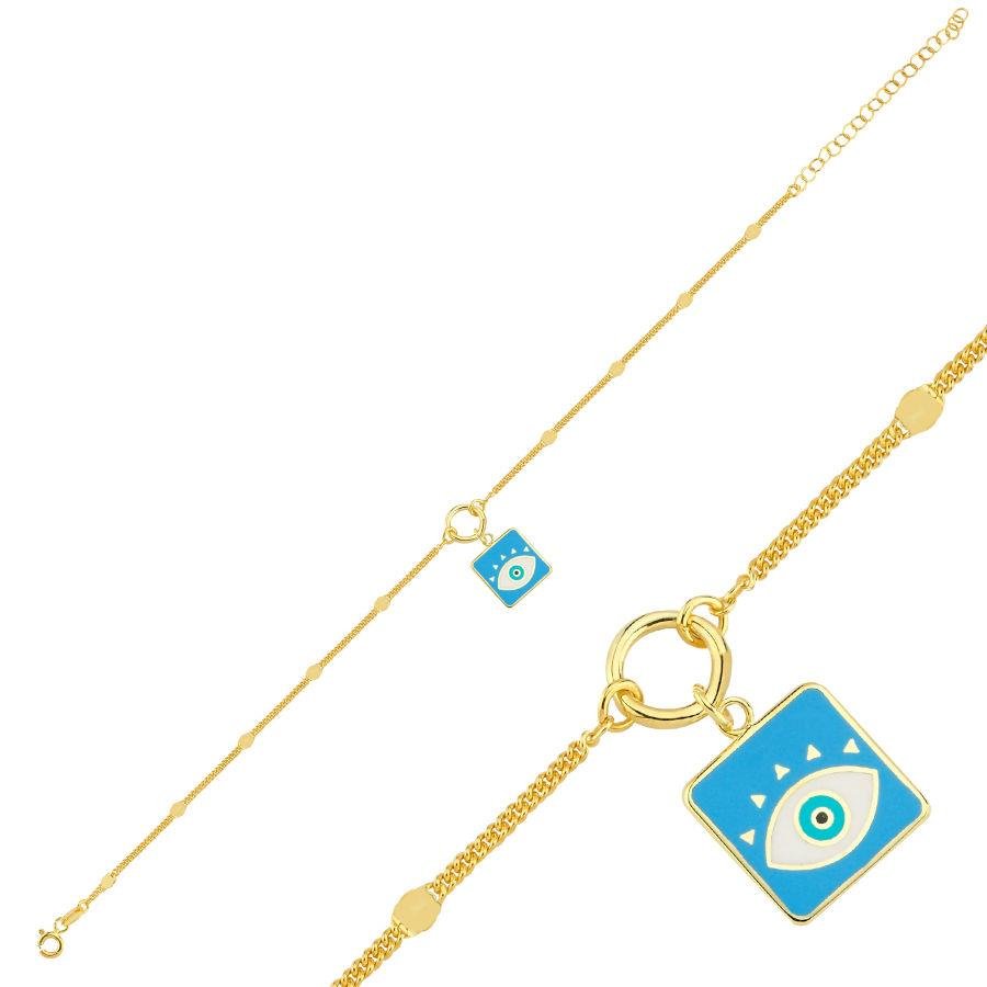 Blue Charm Evil Eye Beaded Gold Silver Anklet - CNG Jewels (1)