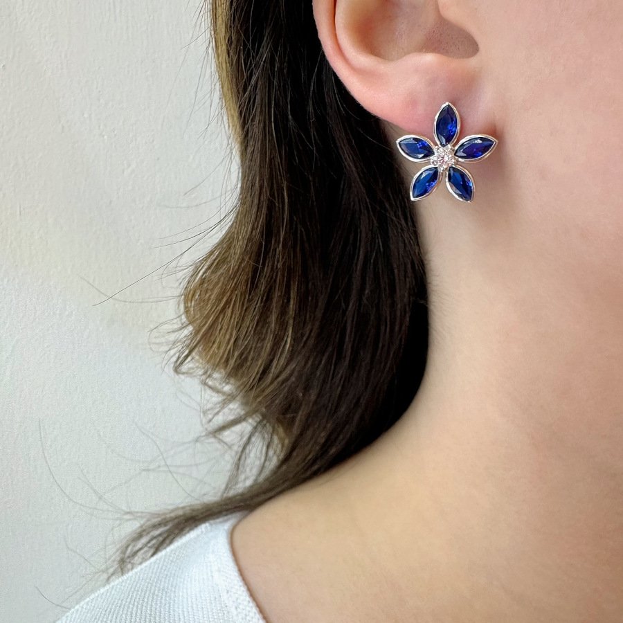 Mavi Fiore Çiçek Gümüş Kadın Küpe - CNG Jewels (1)