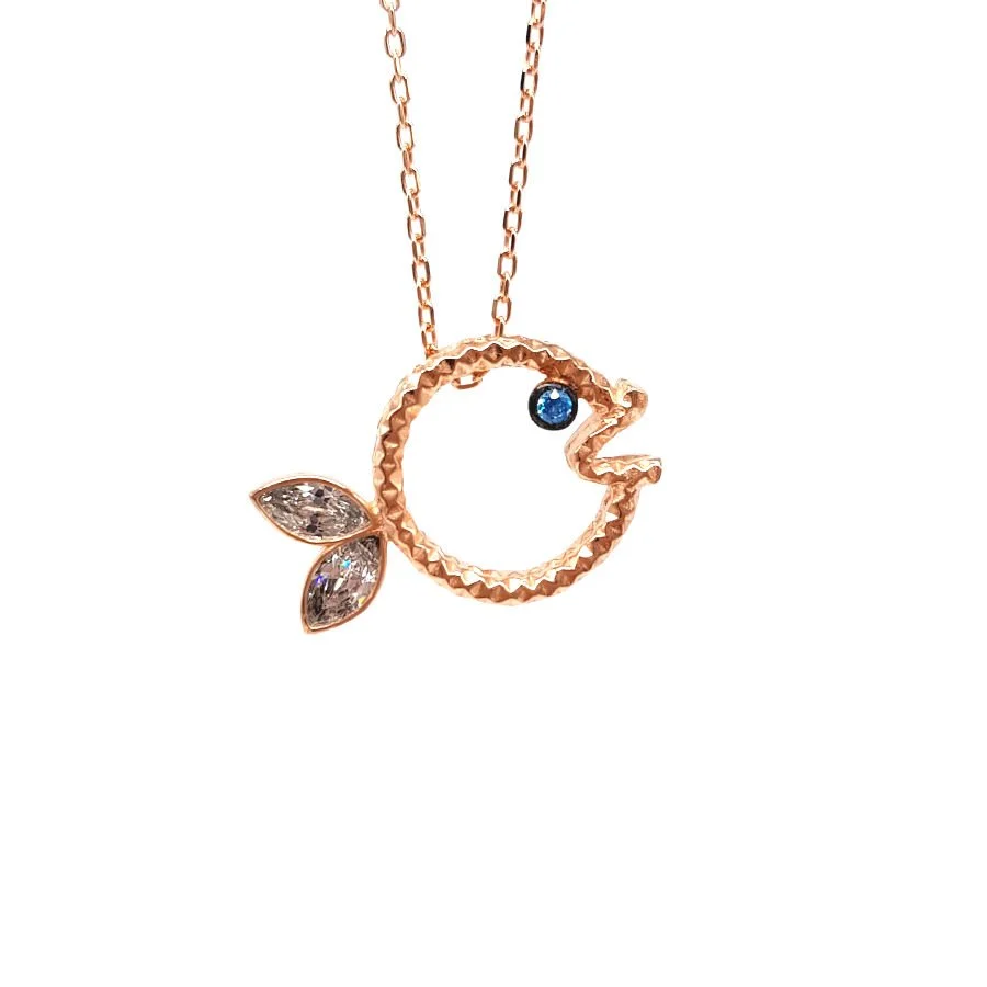 Blue Eyed Design Fish Silver Women's Necklace - 1