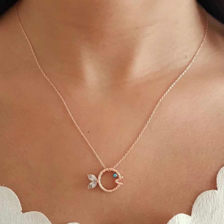 Blue Eyed Design Fish Silver Women's Necklace - 2