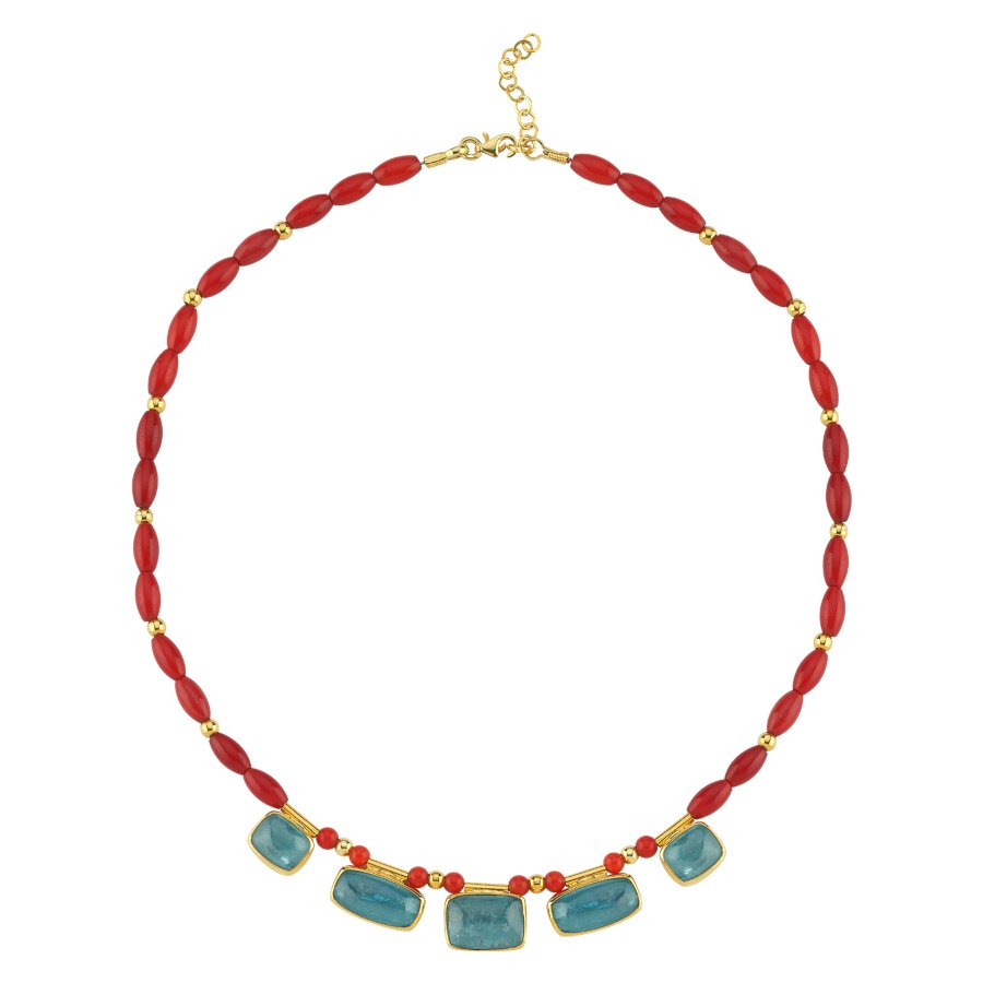 Mavi Kyanite ve Mercan Taşlı Özel Tasarım Gümüş Kolye - CNG Jewels