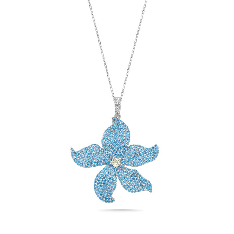 Mavi Lilyum Çiçeği Gümüş Kolye - CNG Jewels