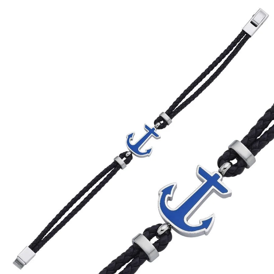 Mavi Mineli Çapa Derili Çelik Erkek Bilekliği - 2