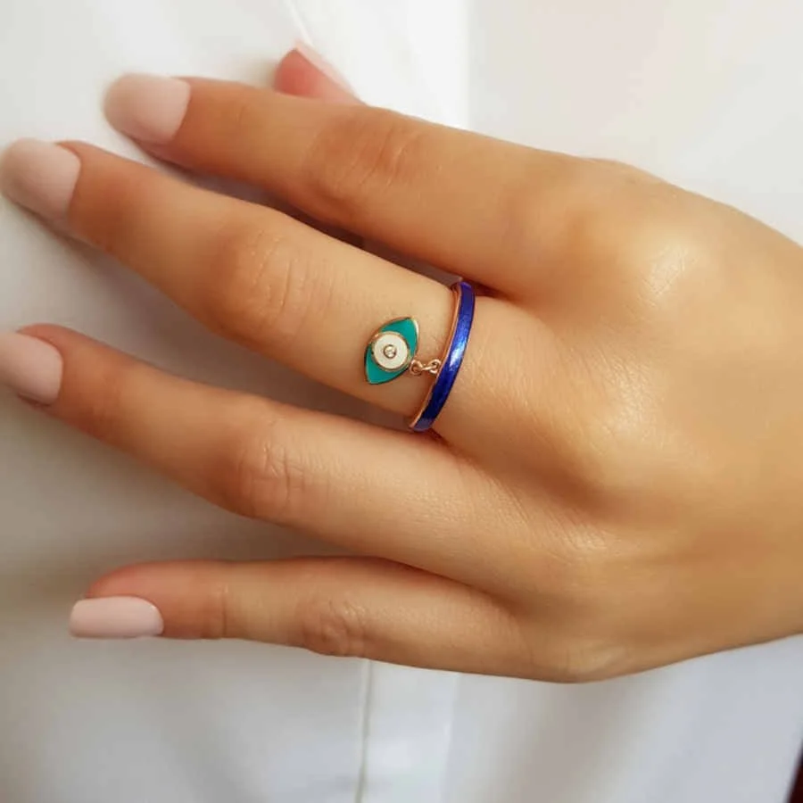 Mavi Mineli Charm Göz Kadın Gümüş Yüzük - 2