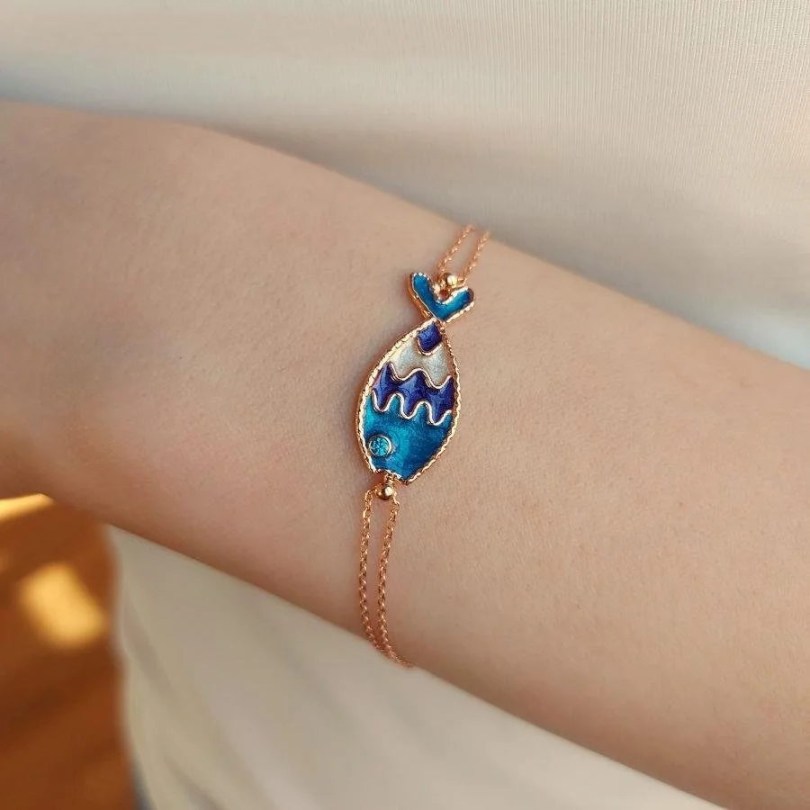 Mavi Mineli Balık Gümüş Kadın Bileklik - 1