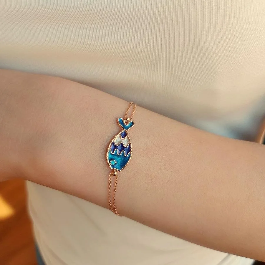 Mavi Mineli Balık Gümüş Kadın Bileklik - 2