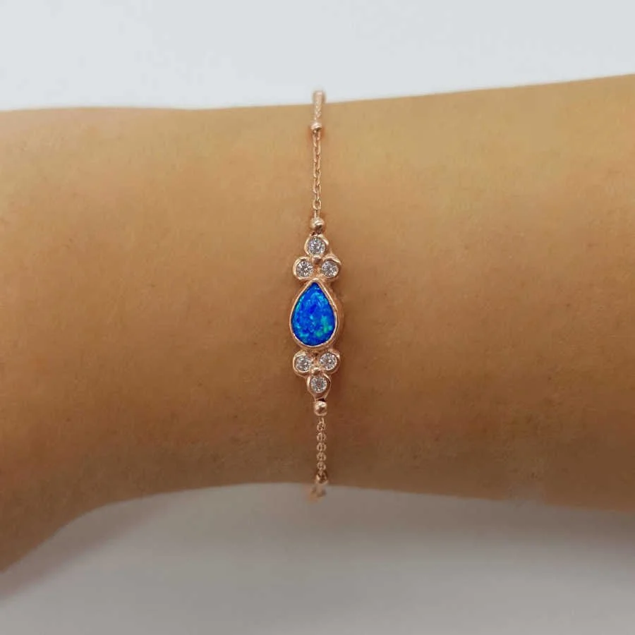 Blue Opal Drop Stone Silver Women's Bracelet - 1