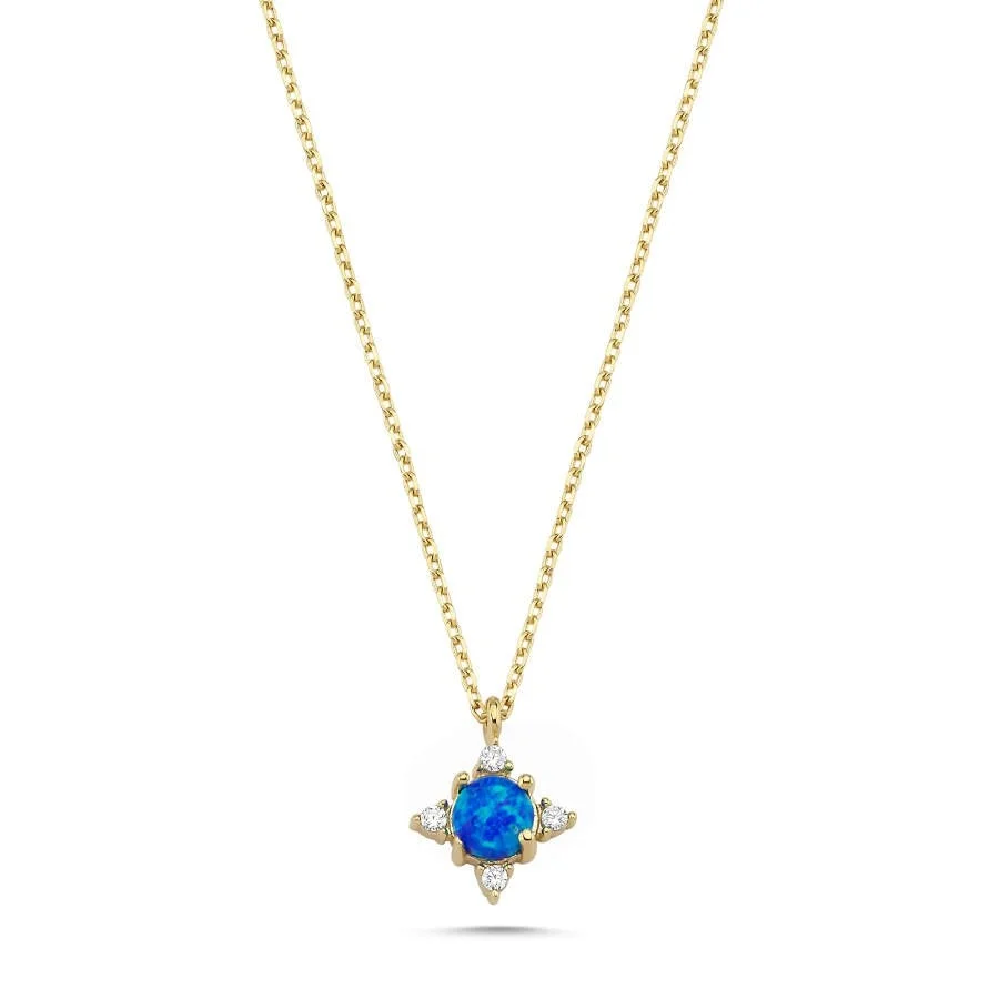 Minimal North Star Gold Necklace with Blue Opal Stone - 1