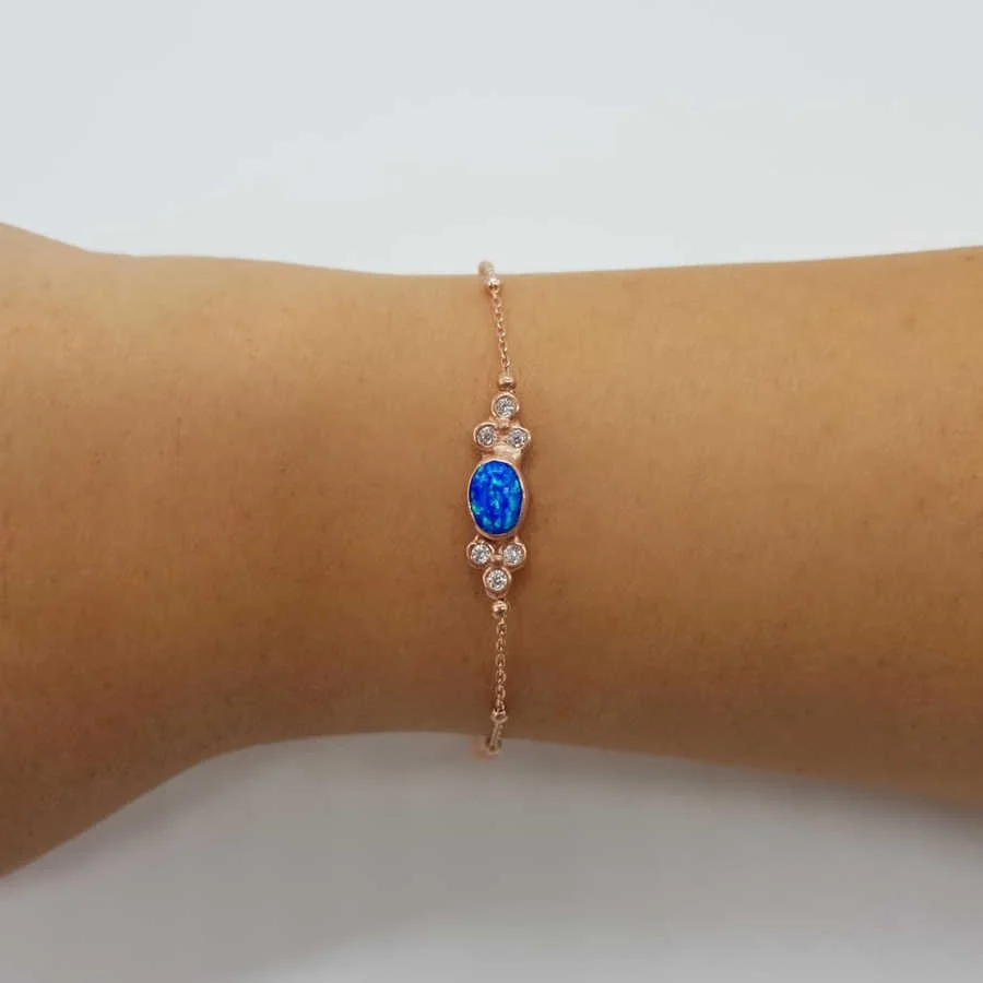 Mavi Opal Taşlı Rose Gümüş Kadın Bileklik - 1