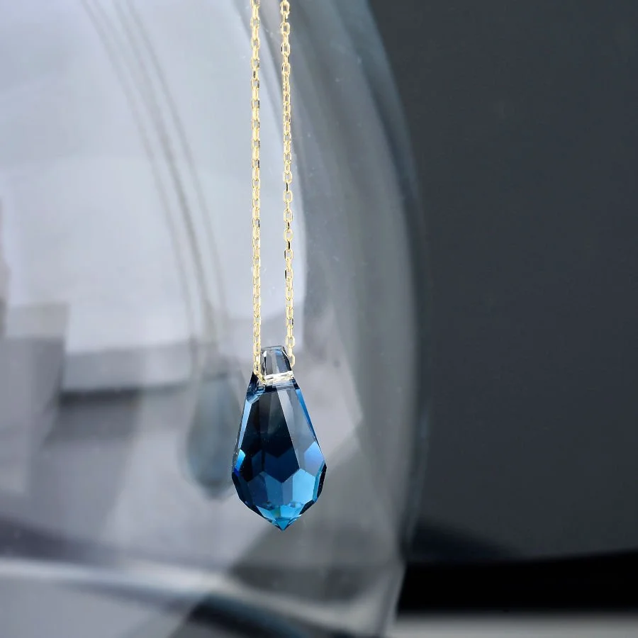 Mavi Swarovski Crystal 14 Ayar Altın Kolye - 3