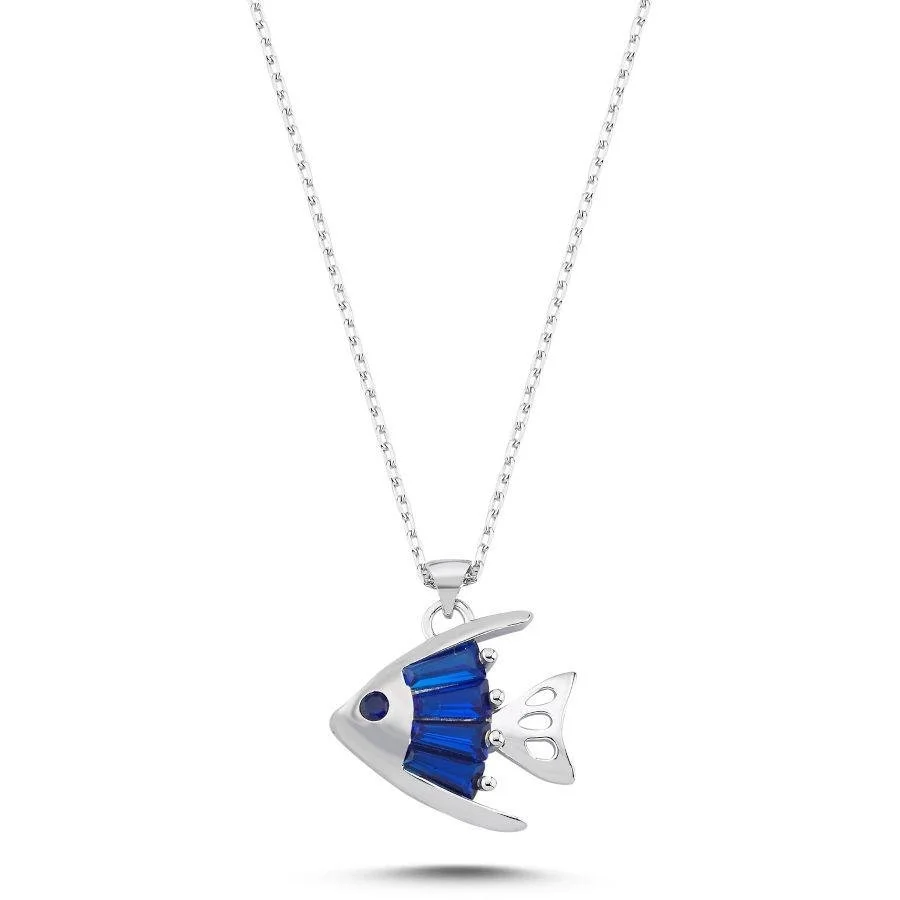 Blue Trapeze Fish Women's Silver Necklace - 1