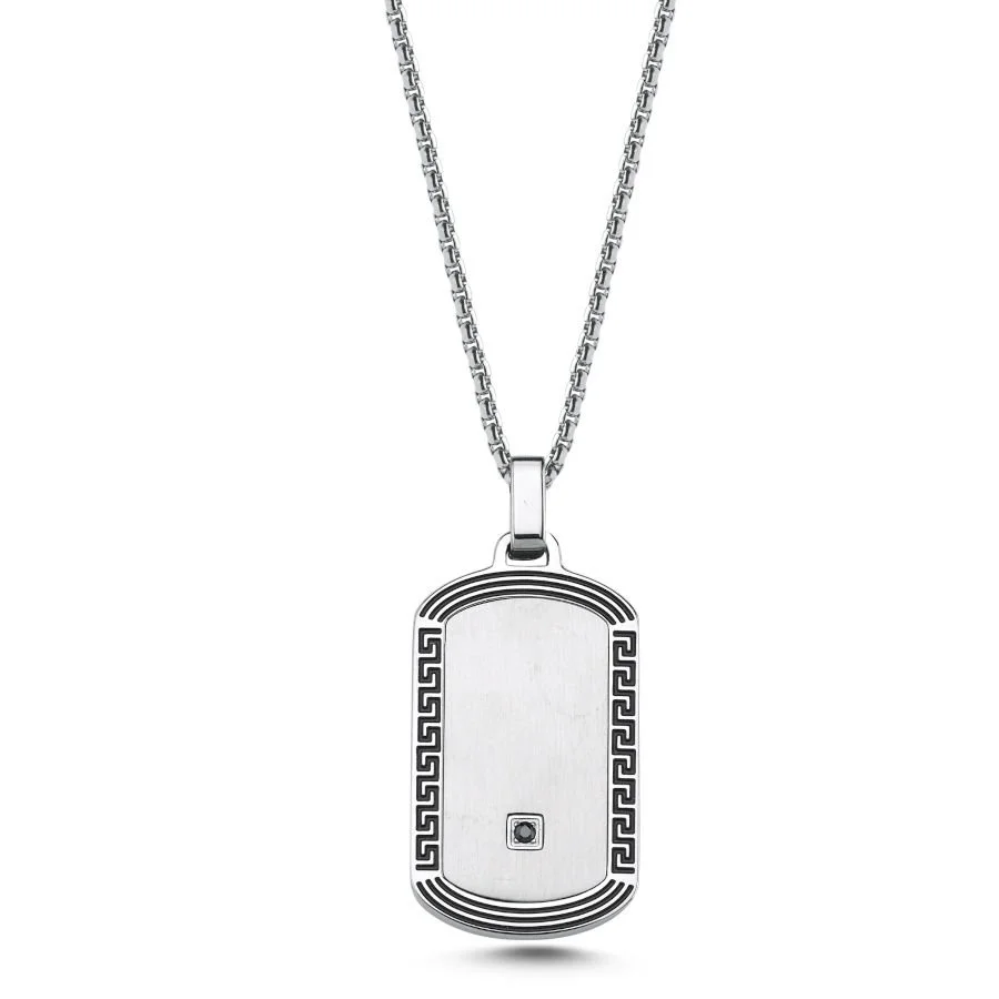 Meander Çerçeveli Künye Çelik Erkek Kolye - 1