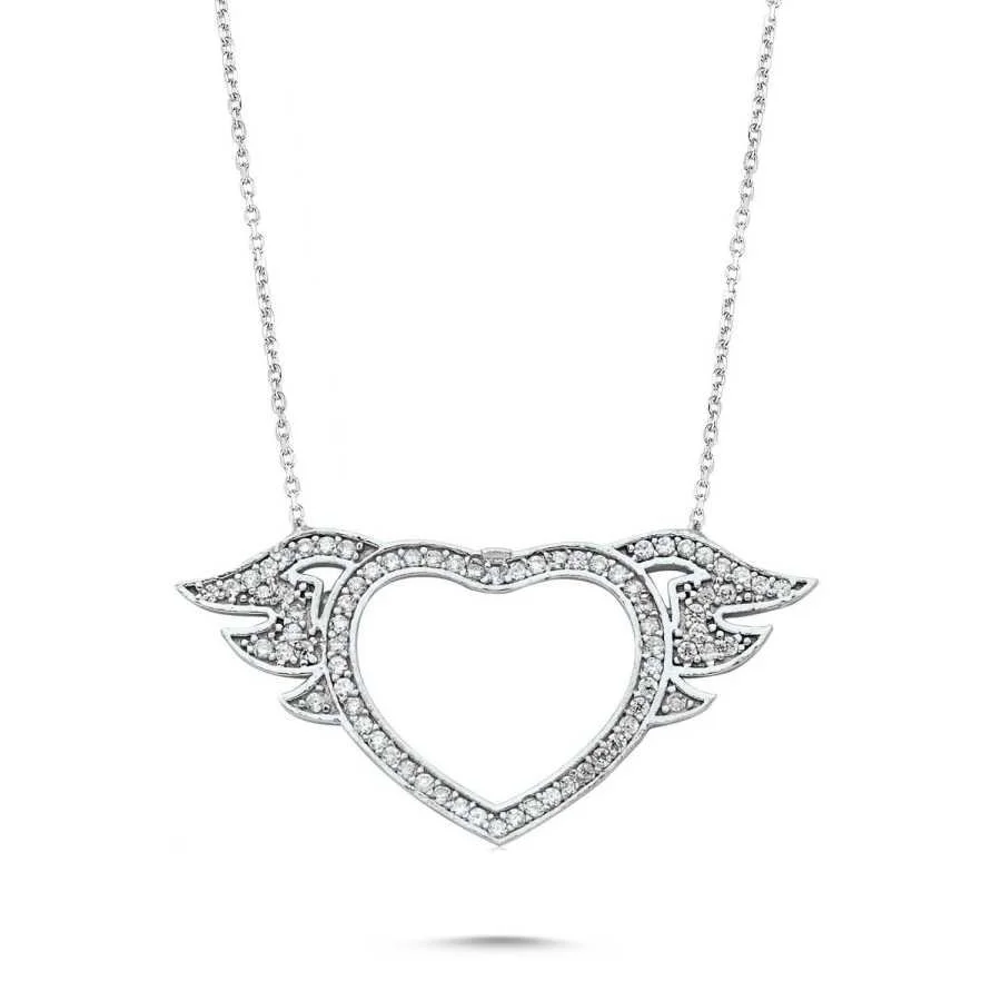 Angel Winged Heart Silver Women's Necklace - 1