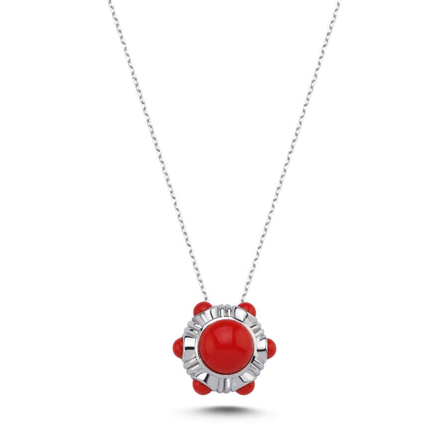 Coral Red Vintage Silver Women's Necklace - CNG Jewels
