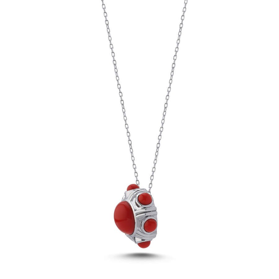 Coral Red Vintage Silver Women's Necklace - CNG Jewels (1)