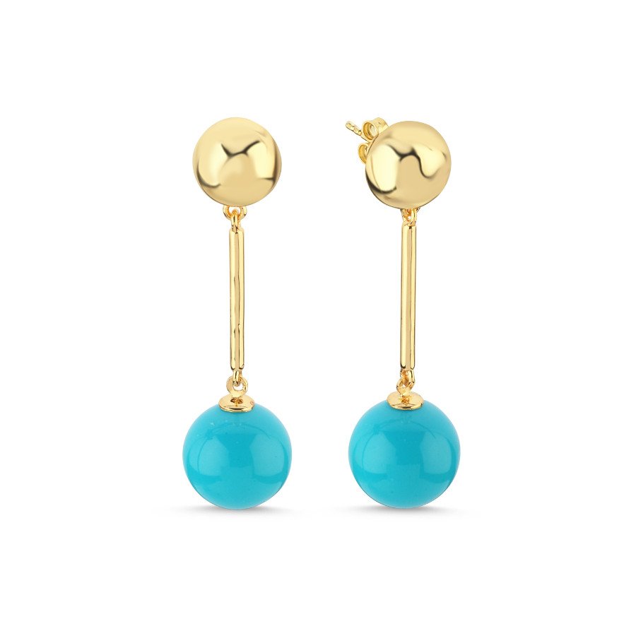 Mina Turkuaz Top Kadın Gümüş Küpe - CNG Jewels