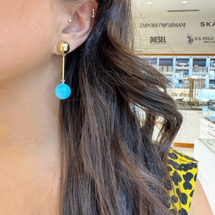 Mina Turkuaz Top Kadın Gümüş Küpe - 2