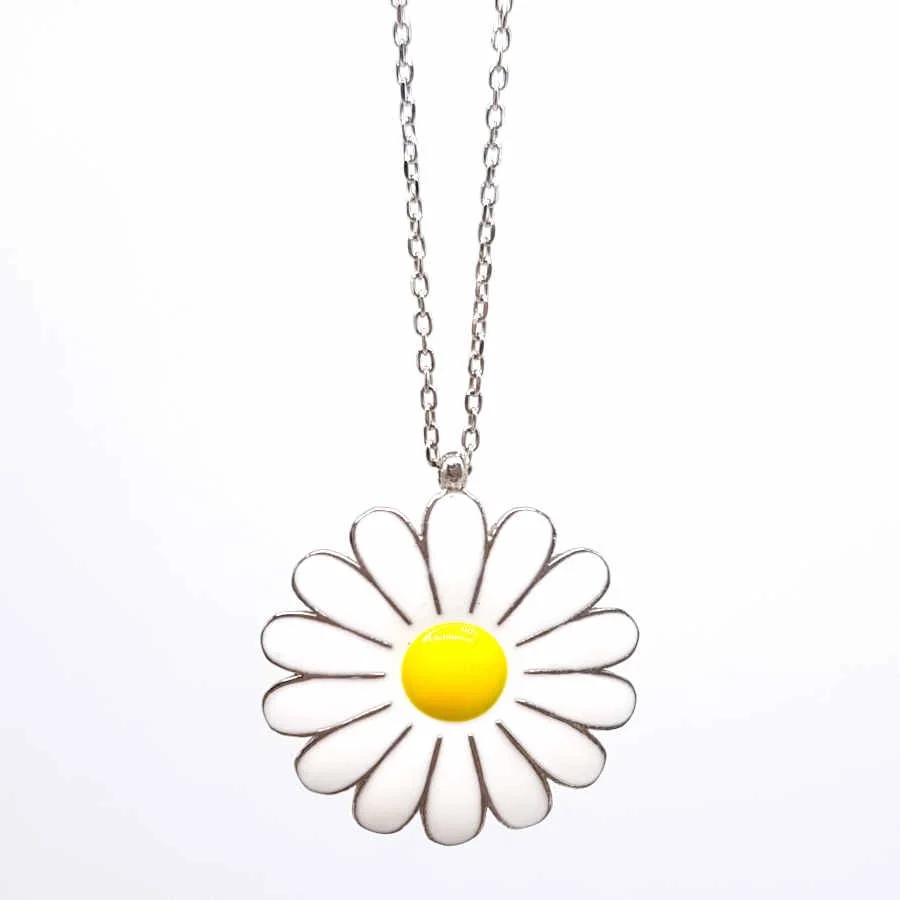 Enameled Daisy Silver Women's Necklace - 1