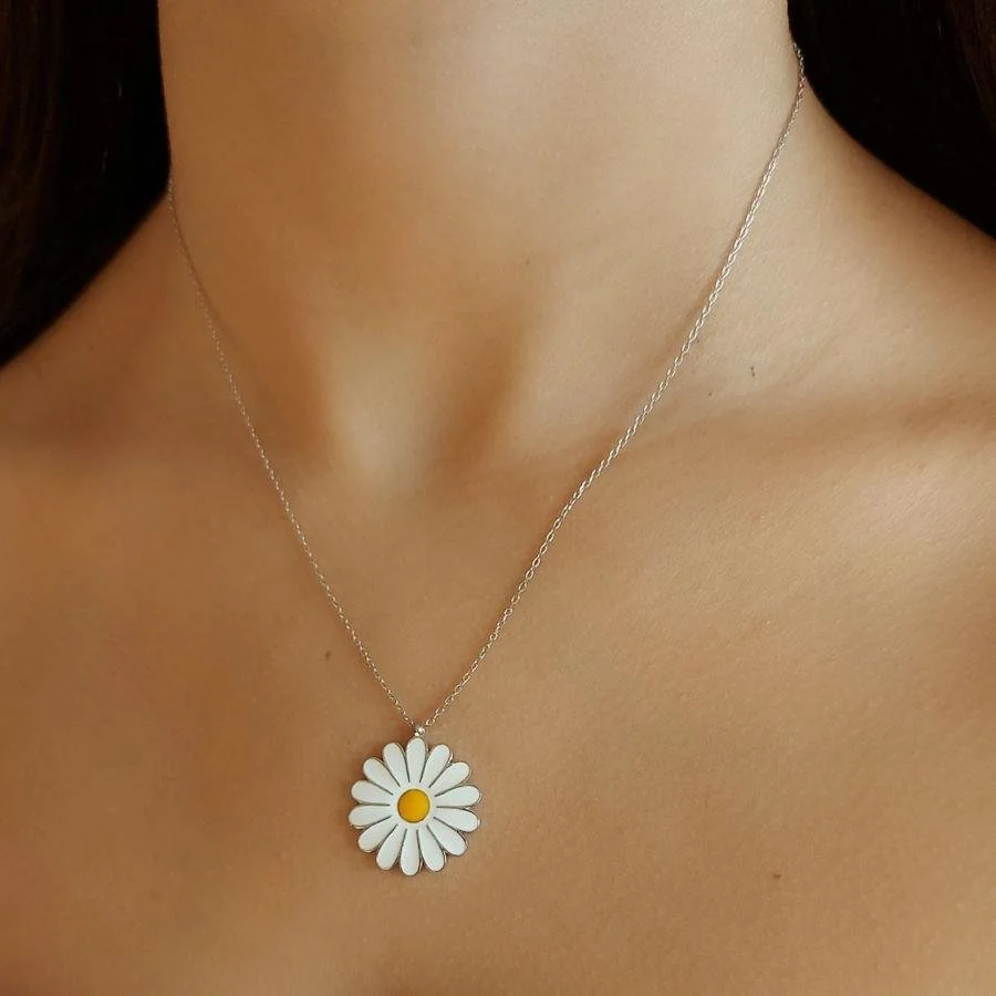 Enameled Daisy Silver Women's Necklace - 2