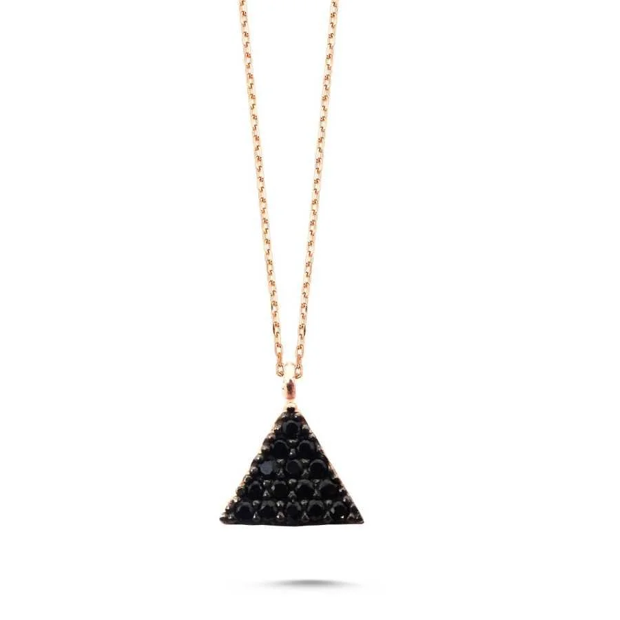 Mini Black Stone Triangle Silver Women's Necklace - 1
