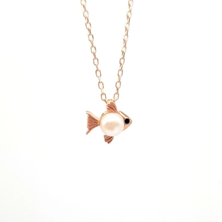 Minik İncili Balık Gümüş Kadın Kolye - 1