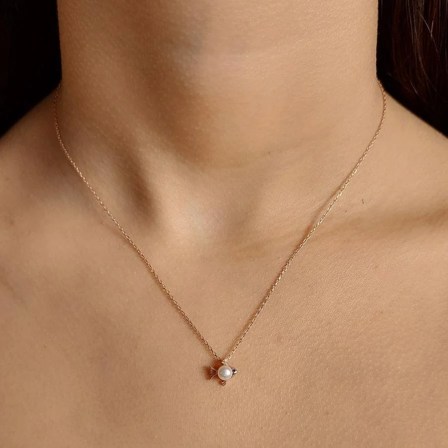 Small Pearl Fish Silver Women's Necklace - 2
