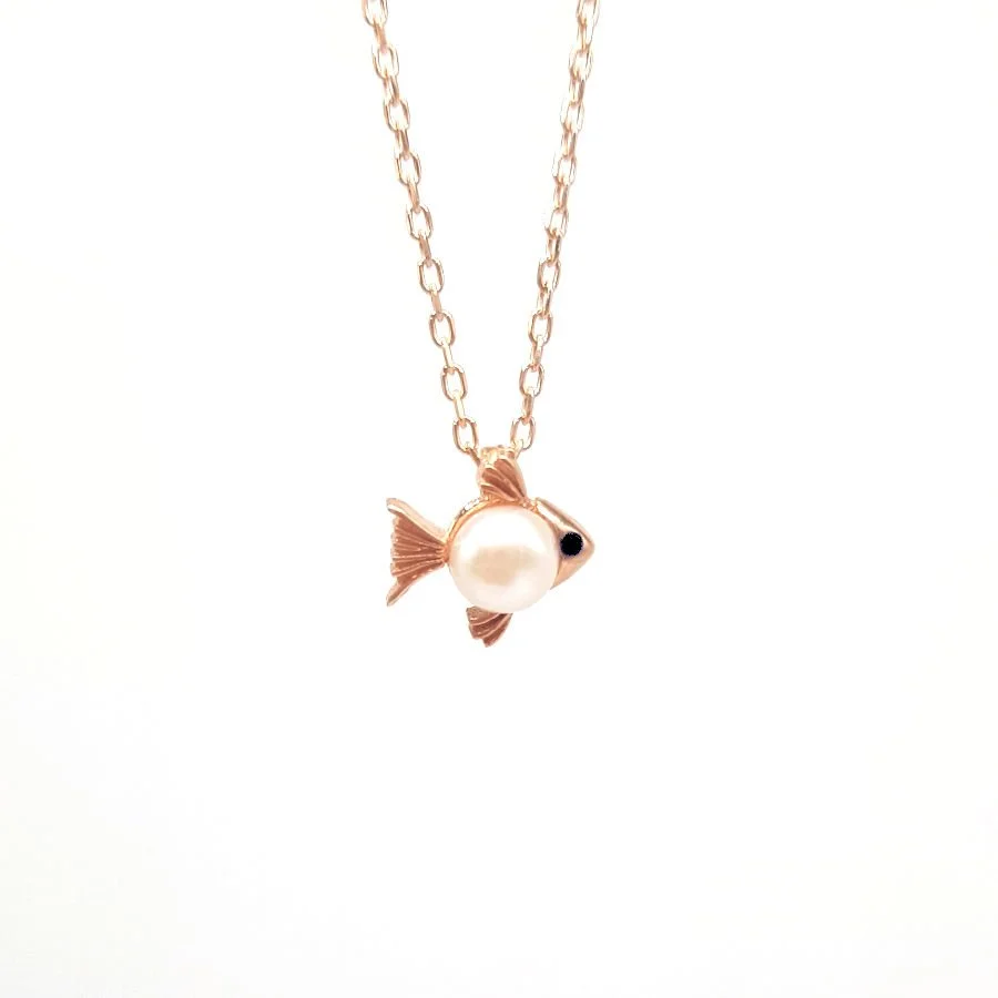 Small Pearl Fish Silver Women's Necklace - 1