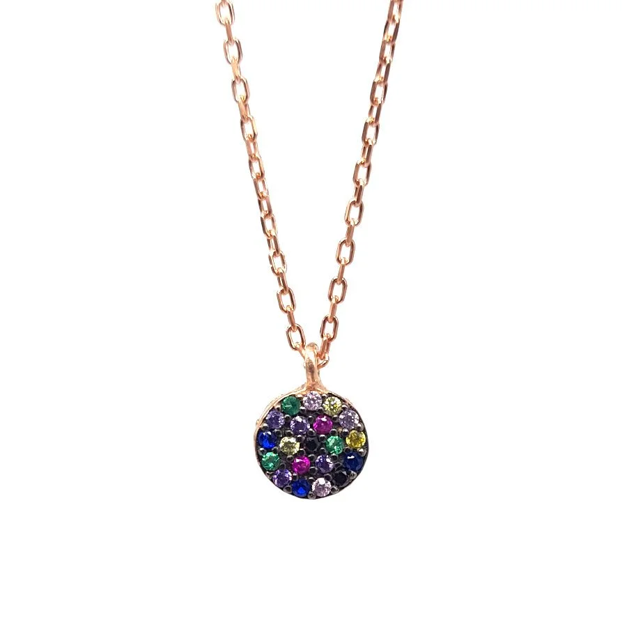 Silver Women's Necklace with Tiny Colorful Stones - 1