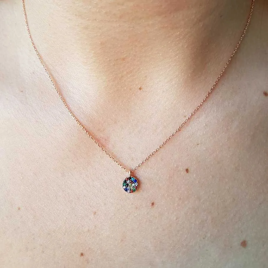 Silver Women's Necklace with Tiny Colorful Stones - 2