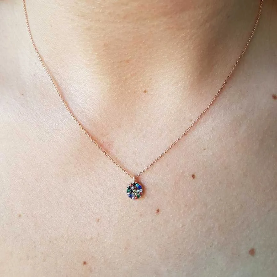 Minik Renkli Taşlı Gümüş Kadın Kolye - 2