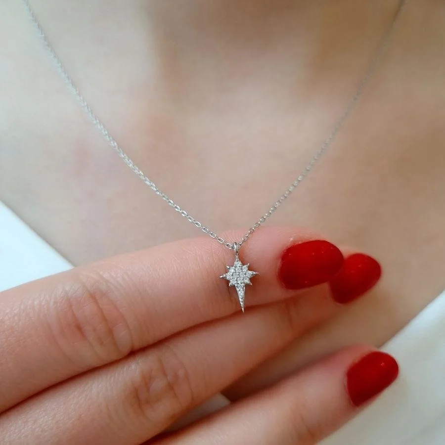 Minik Taşlı Kutup Yıldızı Gümüş Kadın Kolye - 3
