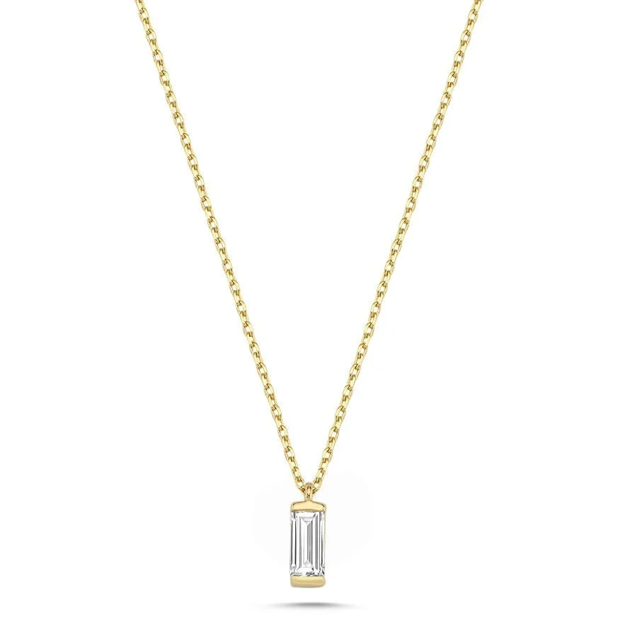 Minimal Baguette Solitaire Gold Necklace - 1