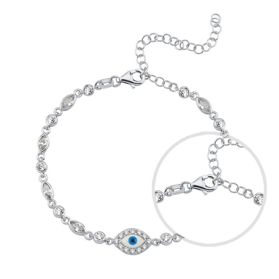 Minimal Beyaz Nazar Boncuğu Kadın Gümüş Bileklik - CNG Jewels (1)