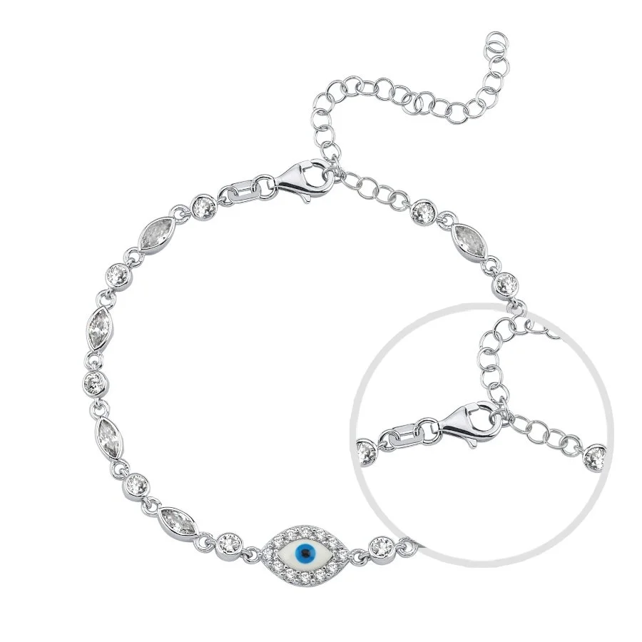 Minimal Beyaz Nazar Boncuğu Kadın Gümüş Bileklik - 3