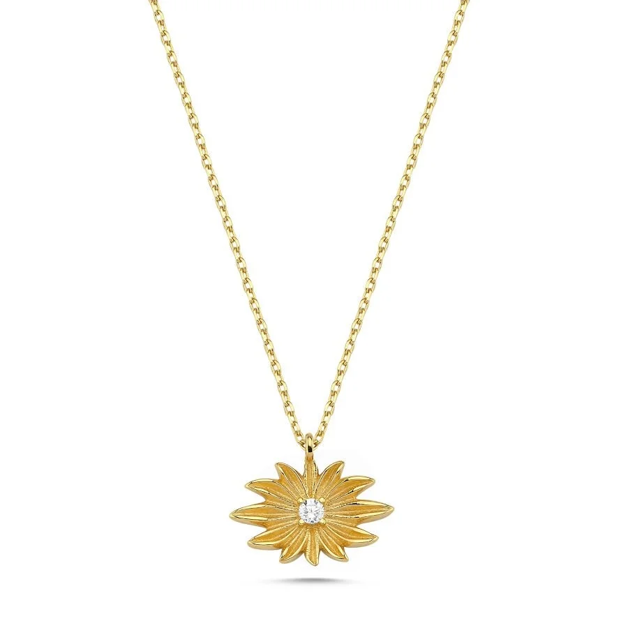 Minimal Flower Figured 14 Carat Gold Necklace - 1