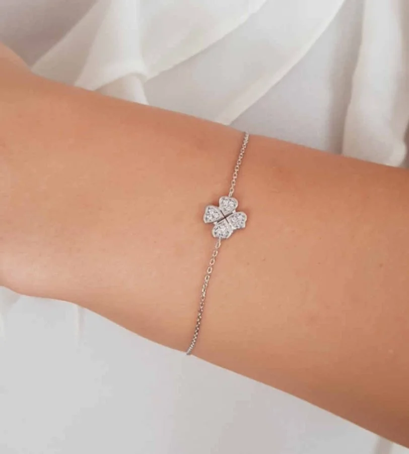 Minimal Four Leaf Clover Women's Silver Bracelet - 1