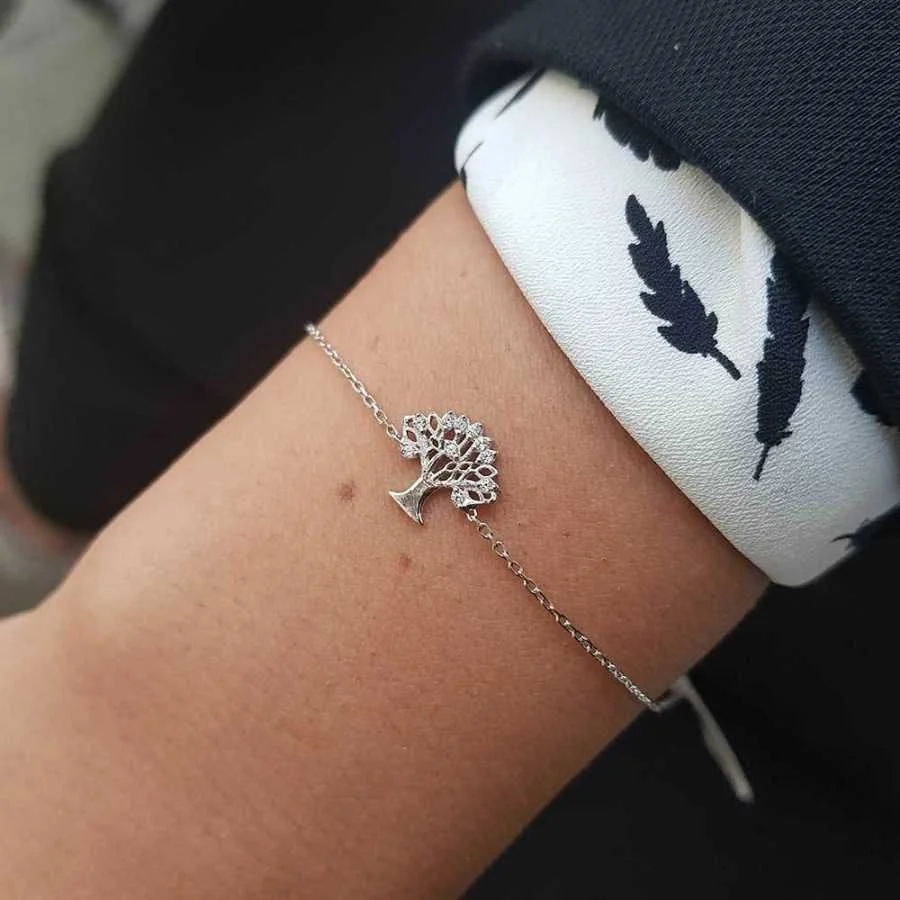 Minimal Hayat Ağacı Kadın Gümüş Bileklik - 1