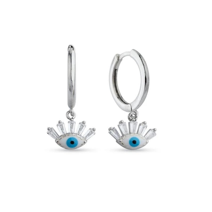 Small Dangle Eyelash Silver Women's Earrings - 1