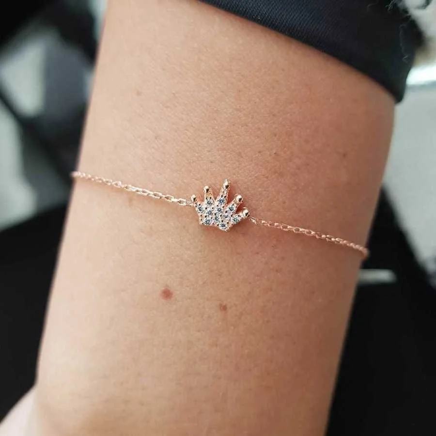 Minimal Kraliçe Tacı Rose Kadın Gümüş Bileklik - 1