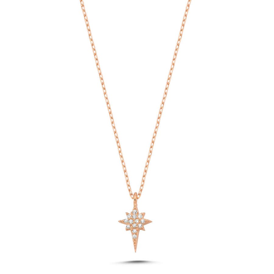 Minimal Kutup Yıldızı Rose Gümüş Kadın Kolye - CNG Jewels