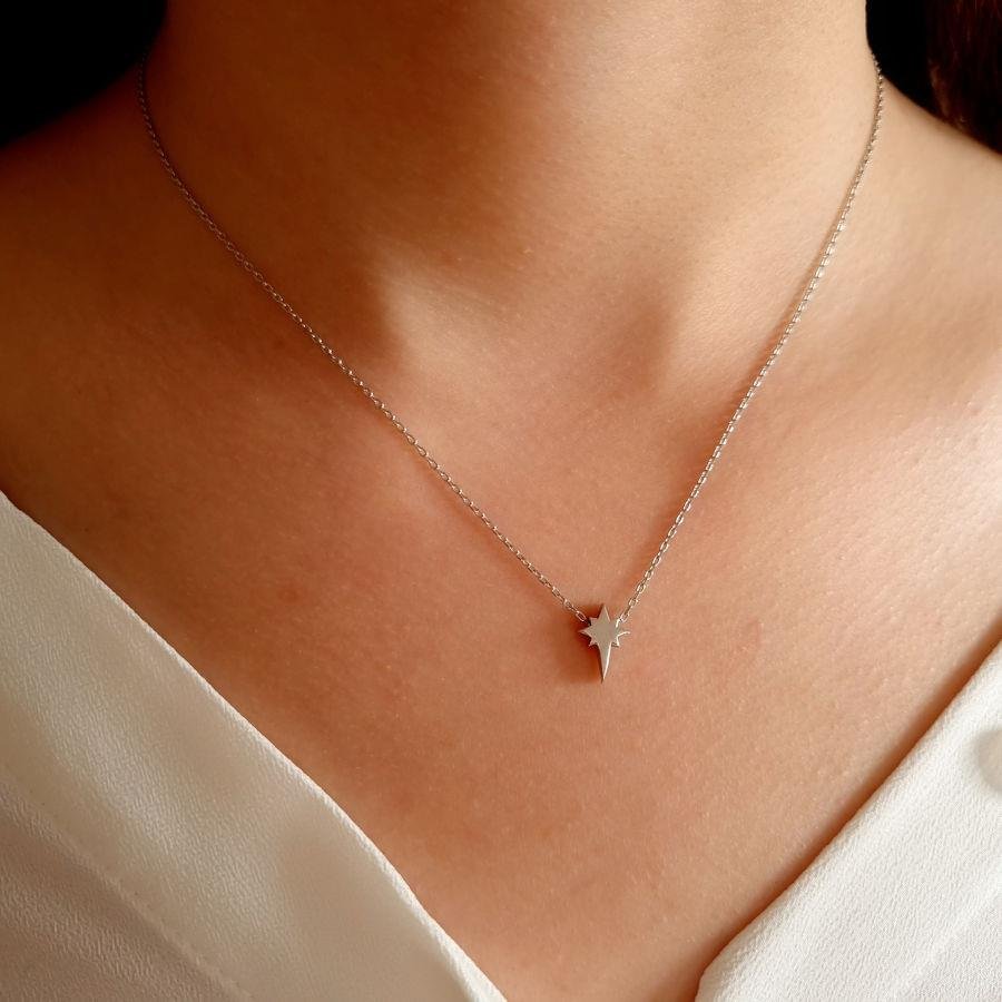 Minimal Kutup Yıldızı Taşsız Kadın Gümüş Kolye - CNG Jewels (1)