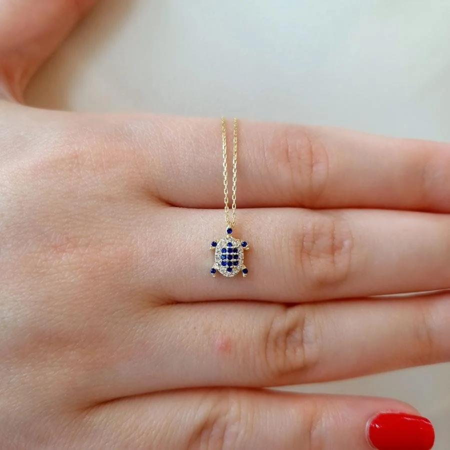 Minimal Blue Turtle Silver Women's Necklace - 3